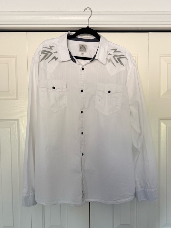 Moonshine Spirit Other - Men's White Long-Sleeve Dress Shirt with Shoulder Accent #0081